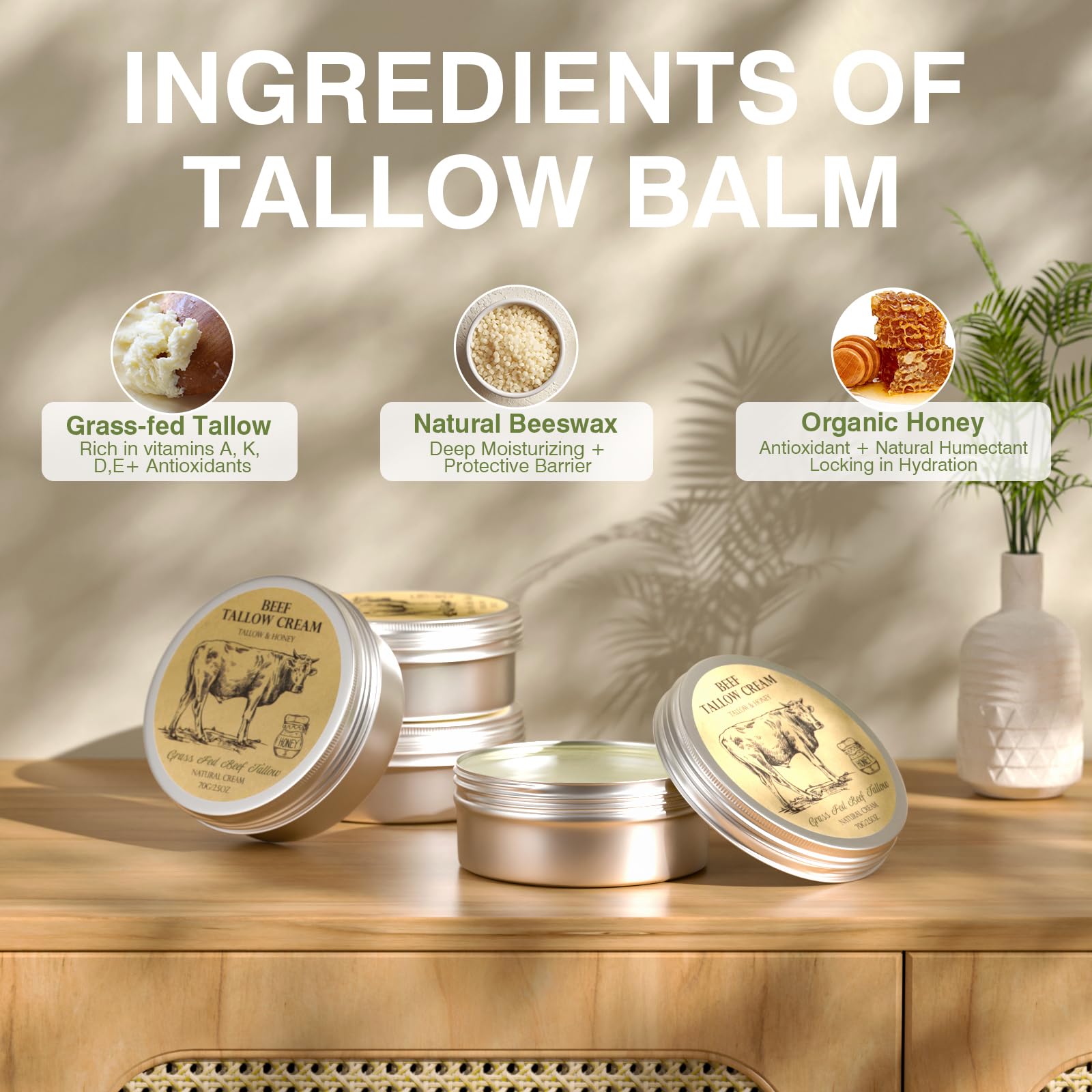 MROUVIK Beef Tallow & Honey Balm – Natural Grass-Fed Skin Moisturizer
