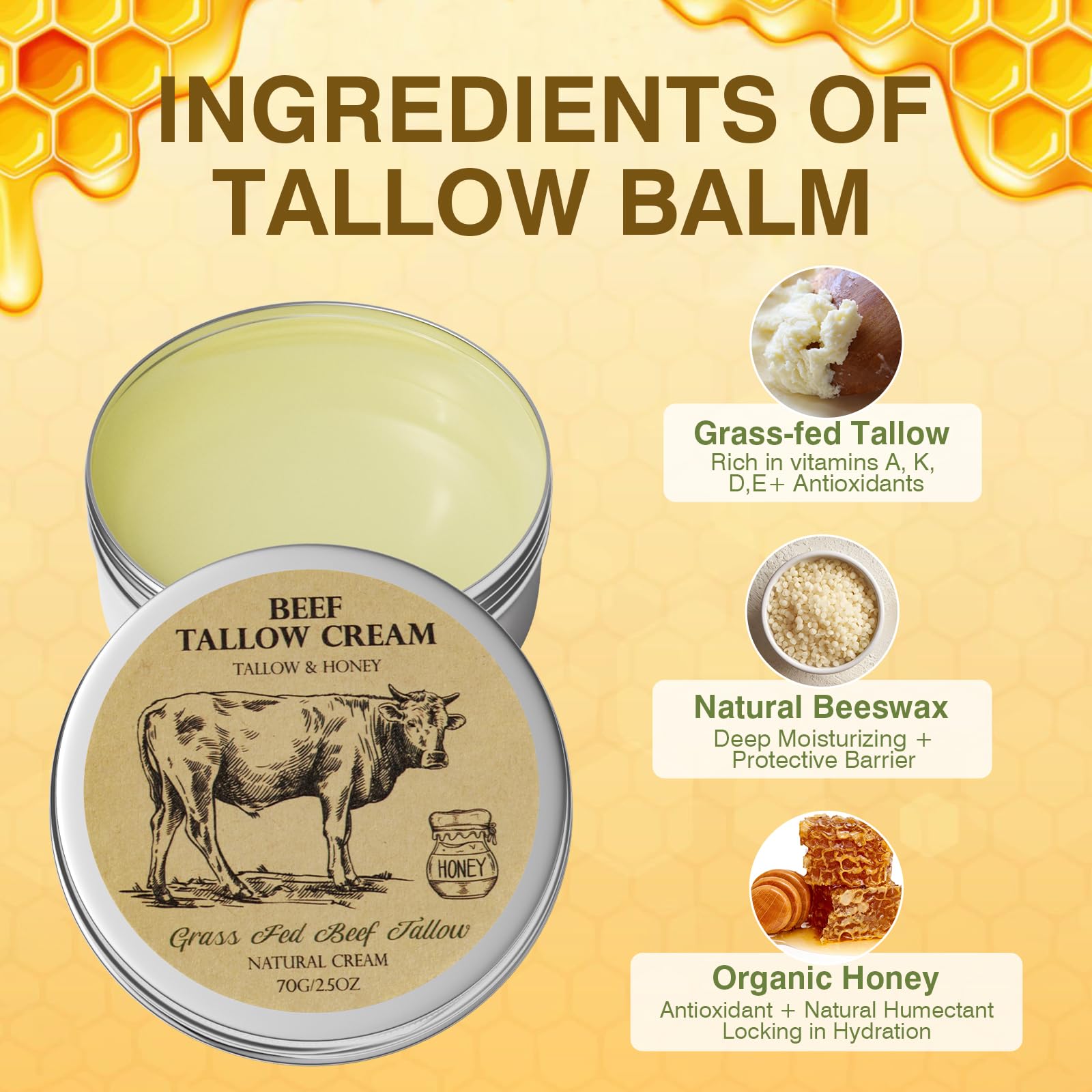 MROUVIK Beef Tallow & Honey Balm – Natural Grass-Fed Skin Moisturizer