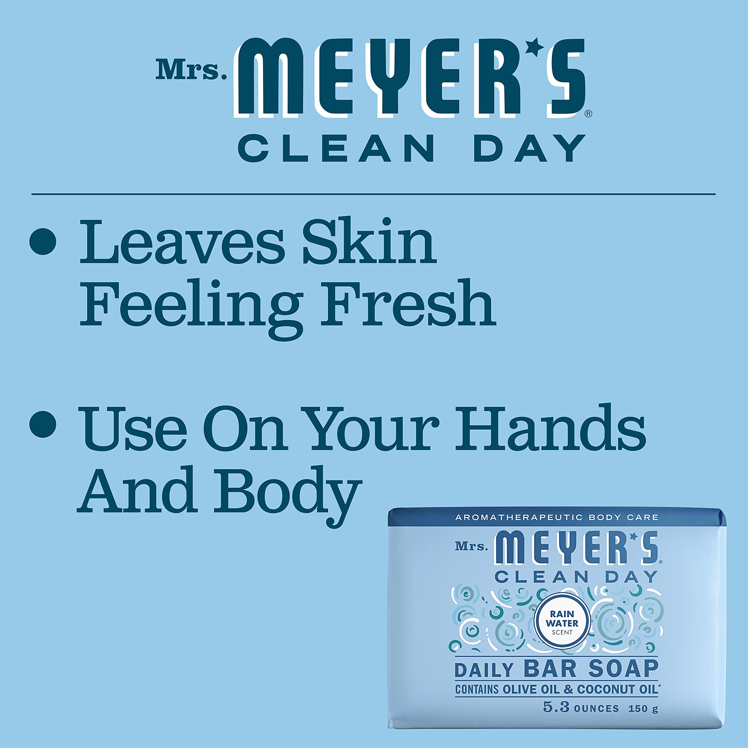 MRS. MEYER'S CLEAN DAY Bar Soap – Rain Water Scent, 4 Bars, Body & Hand Wash