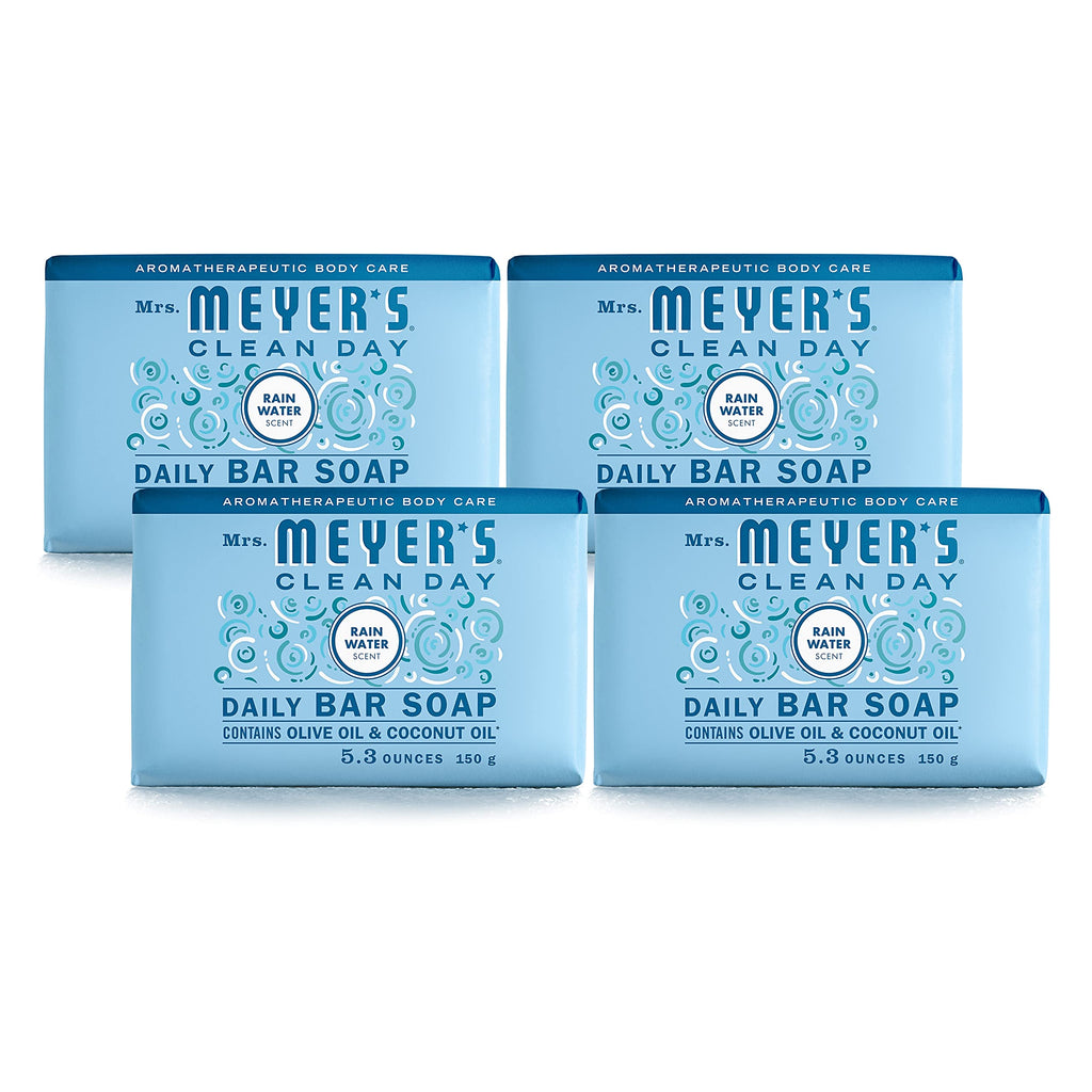 MRS. MEYER'S CLEAN DAY Bar Soap – Rain Water Scent, 4 Bars, Body & Hand Wash