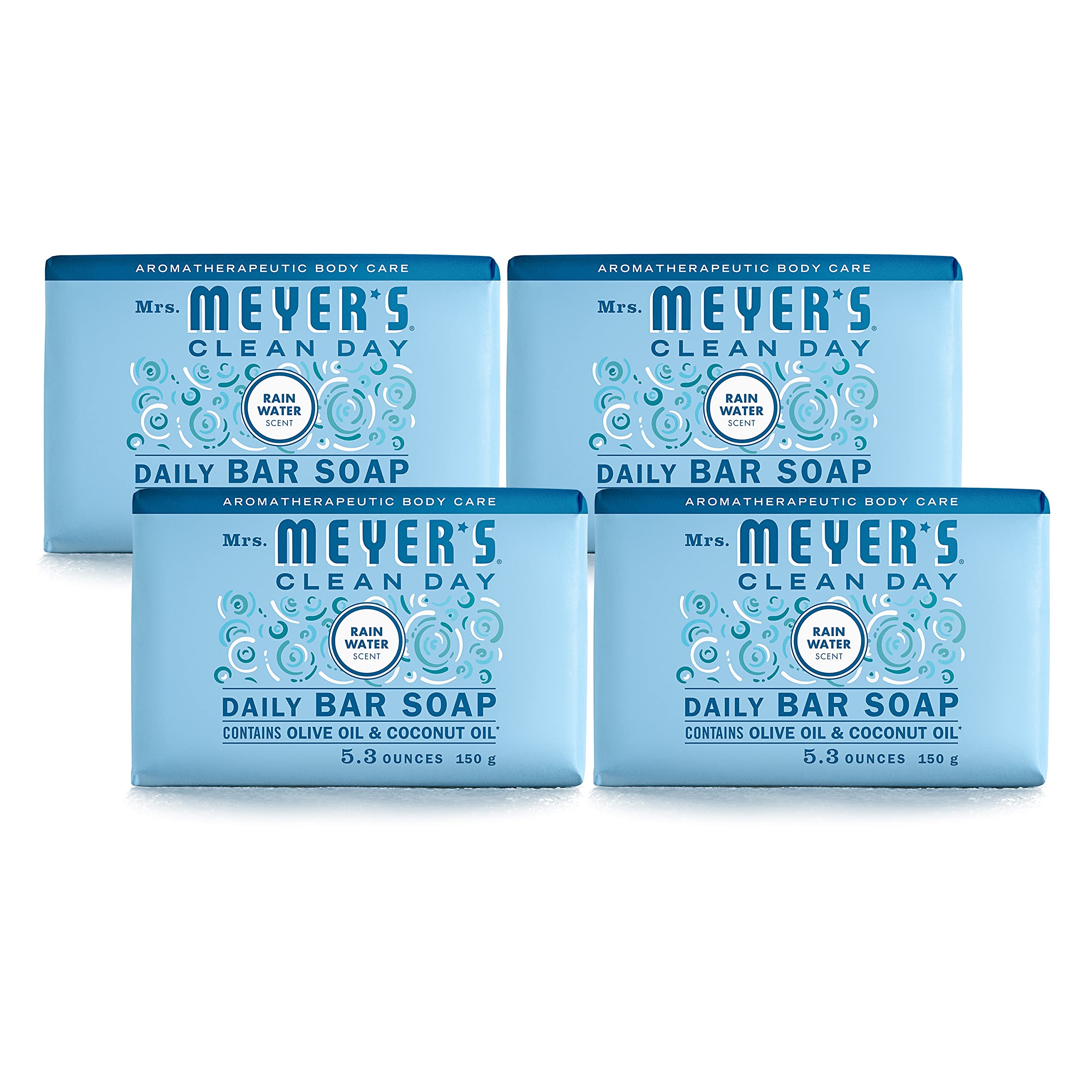 MRS. MEYER'S CLEAN DAY Bar Soap – Rain Water Scent, 4 Bars, Body & Hand Wash