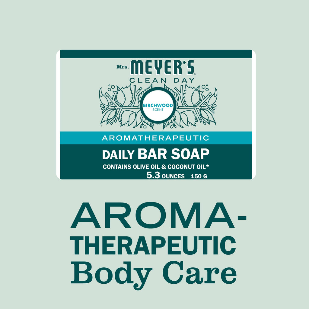 Mrs. Meyer's Clean Day Birchwood Bar Soap – 4 Bars, 5.3 oz Each, Body & Hand Wash