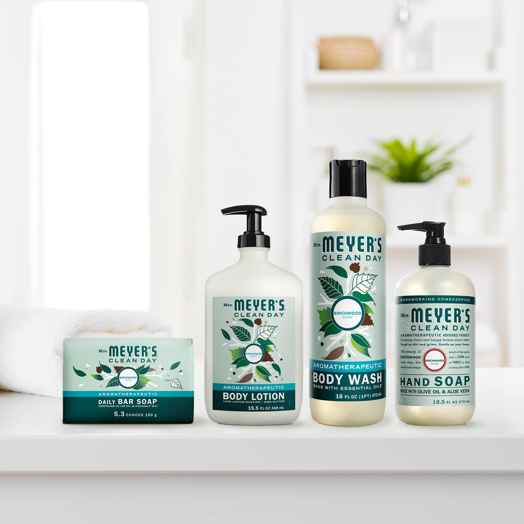Mrs. Meyer's Clean Day Birchwood Bar Soap – 4 Bars, 5.3 oz Each, Body & Hand Wash