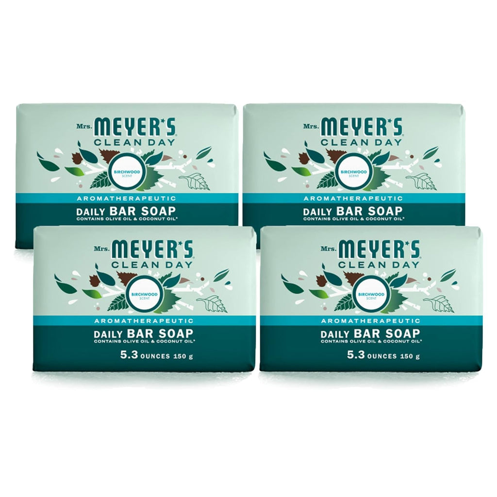 Mrs. Meyer's Clean Day Birchwood Bar Soap – 4 Bars, 5.3 oz Each, Body & Hand Wash