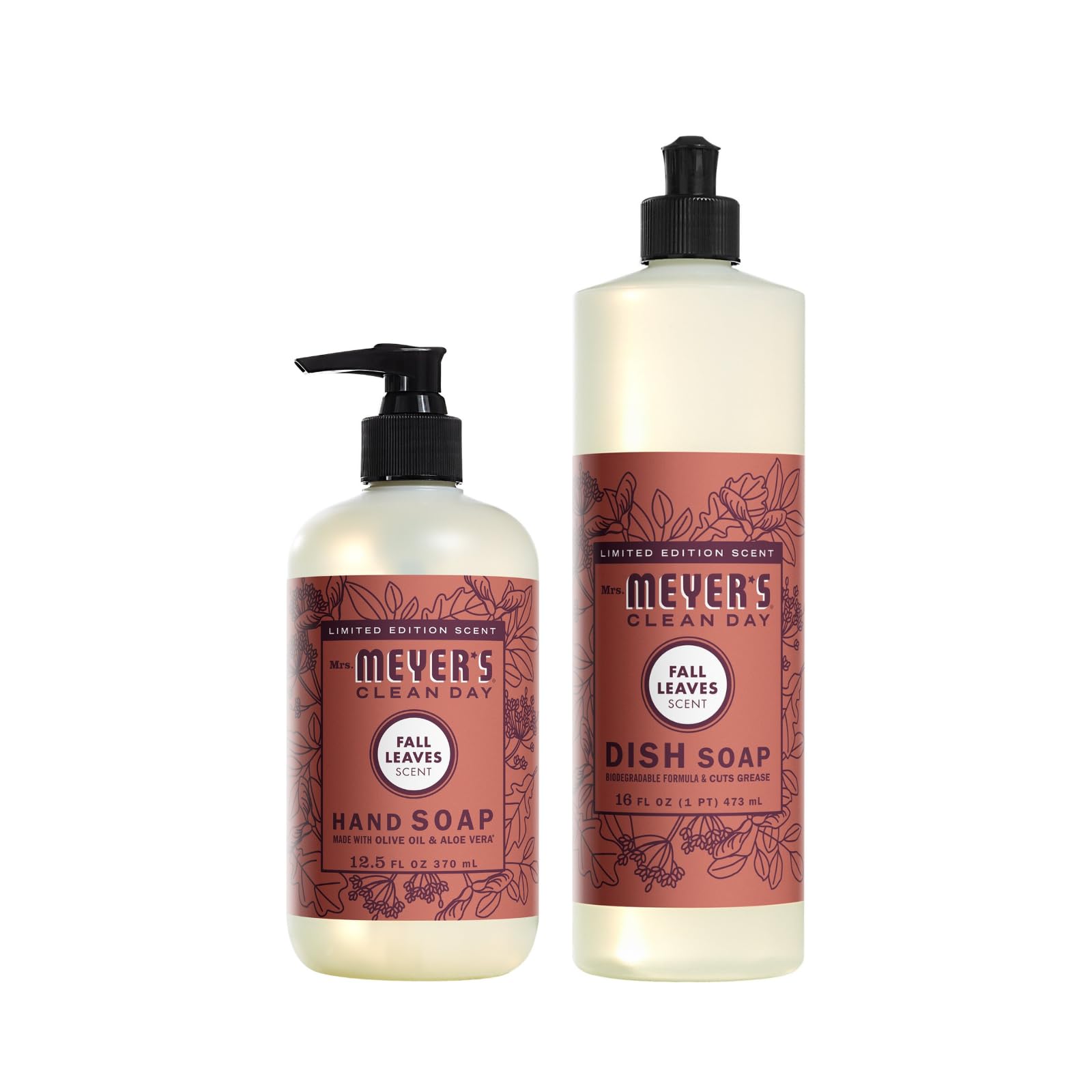 Mrs. Meyer's Clean Day Variety Bundle – Hand Soap 12.5 oz & Dish Soap 16 oz (Fall Leaves)