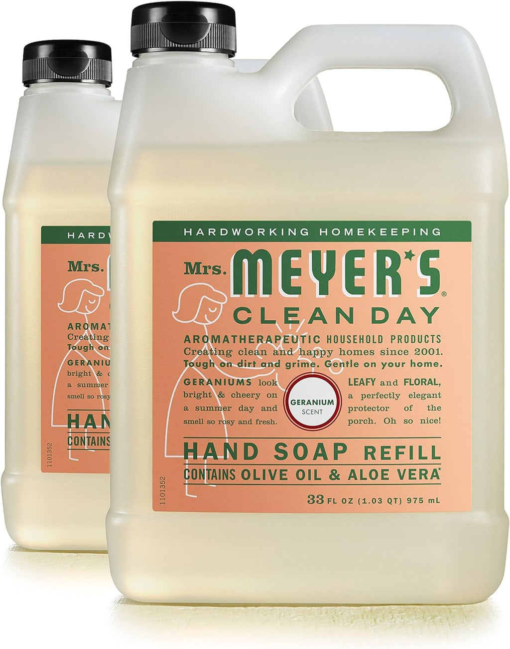MRS. MEYER'S CLEAN DAY Hand Soap Refill Geranium 33 oz Pack of 2 – Made with Essential Oils