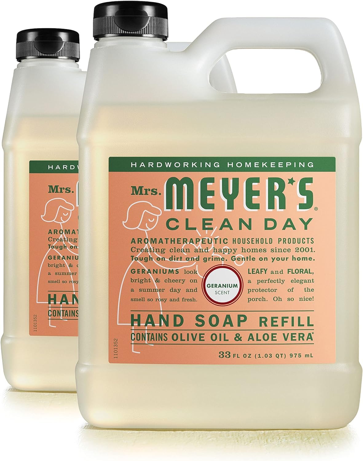 MRS. MEYER'S CLEAN DAY Hand Soap Refill Geranium 33 oz Pack of 2 – Made with Essential Oils