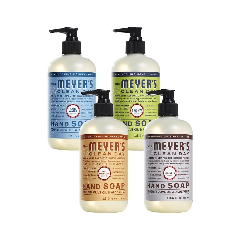 Mrs. Meyer's Clean Day Holiday Hand Soap Bundle – Lavender + Lemon Verbena; Rainwater + Oat Blossom