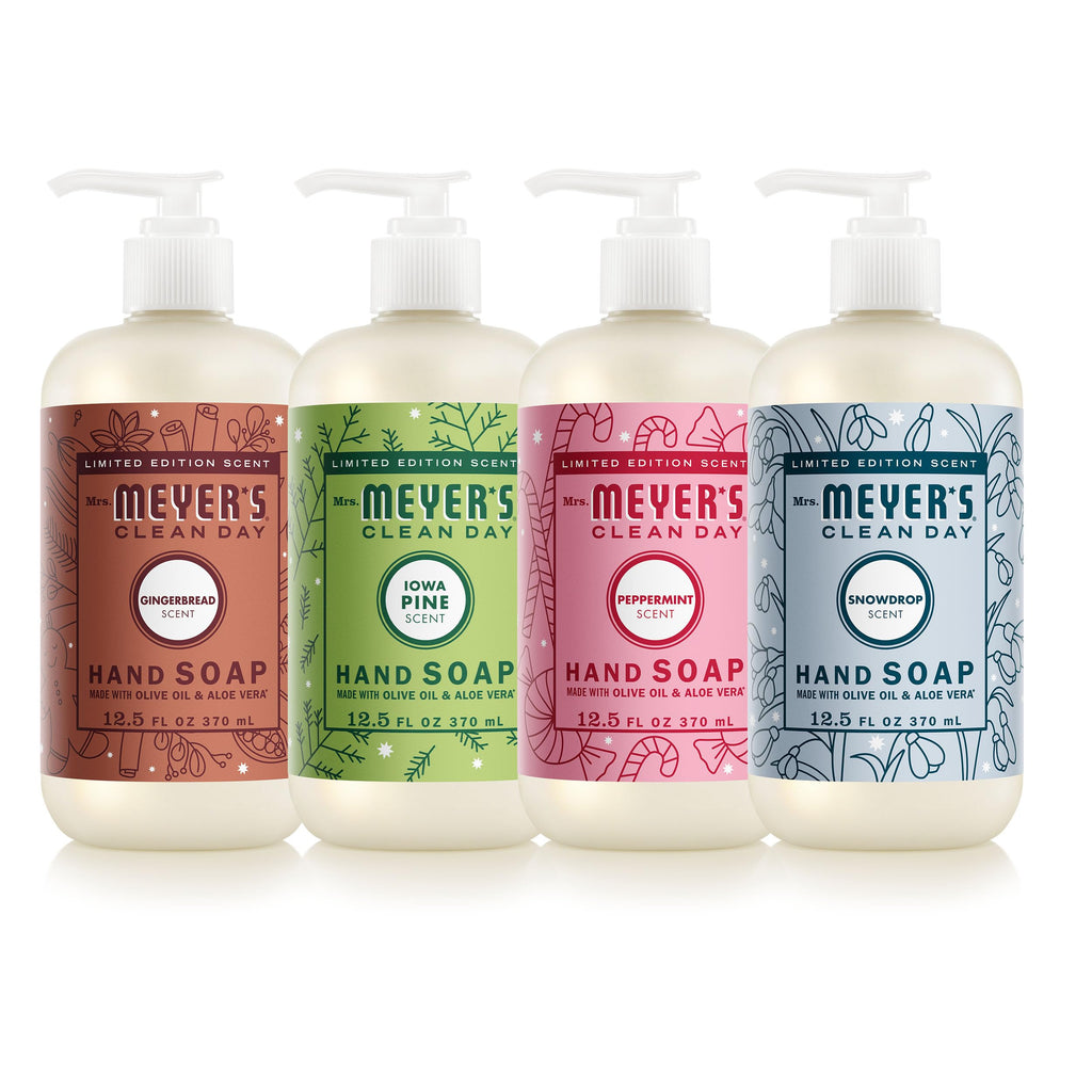 Mrs. Meyer's Clean Day Holiday Hand Soap Set - Gingerbread, Peppermint, Snowdrop and Iowa Pine