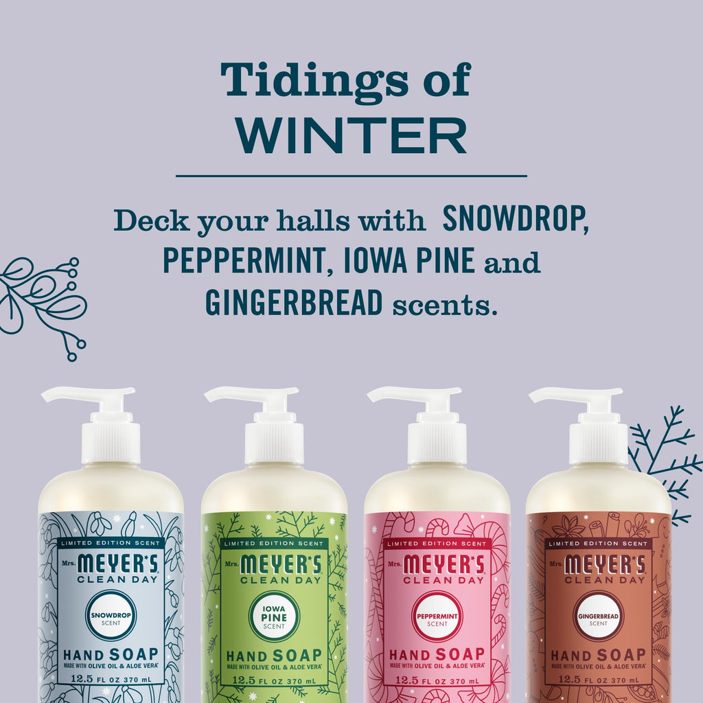 Mrs. Meyer's Clean Day Holiday Hand Soap Set - Gingerbread, Peppermint, Snowdrop and Iowa Pine