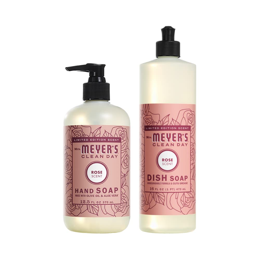 Mrs. Meyer's Clean Day Rose Hand & Dish Soap Duo — 12.5 oz Hand, 16 oz Dish | Leaping Bunny Certified