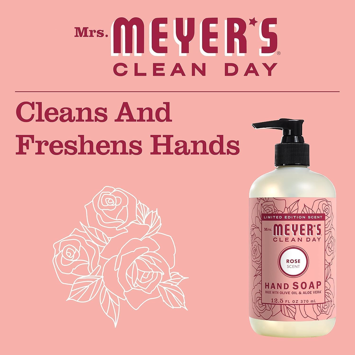 Mrs. Meyer's Clean Day Rose Hand & Dish Soap Duo — 12.5 oz Hand, 16 oz Dish | Leaping Bunny Certified