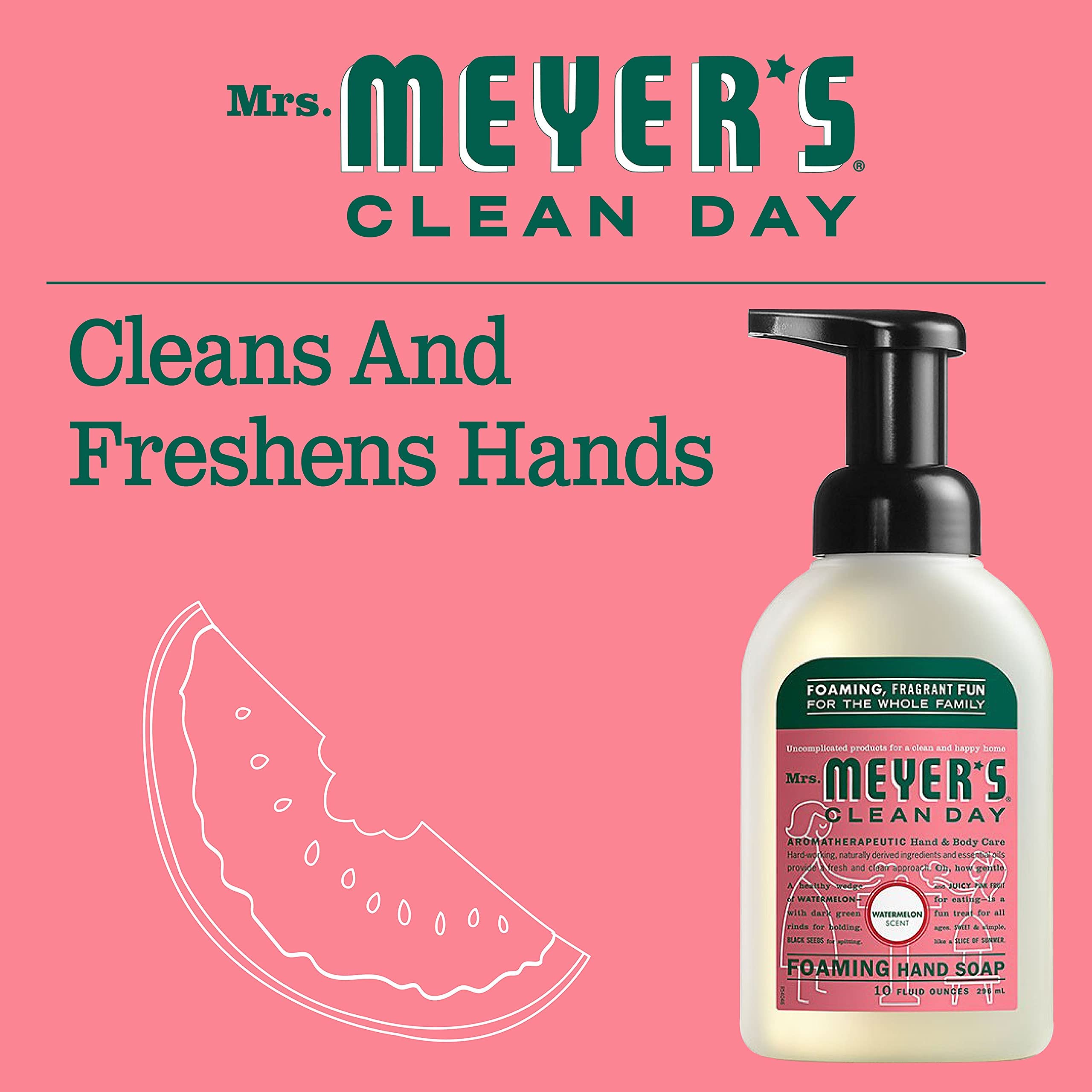 Mrs. Meyer's CLEAN DAY Watermelon Foaming Hand Soap – Pack of 4, 10 oz