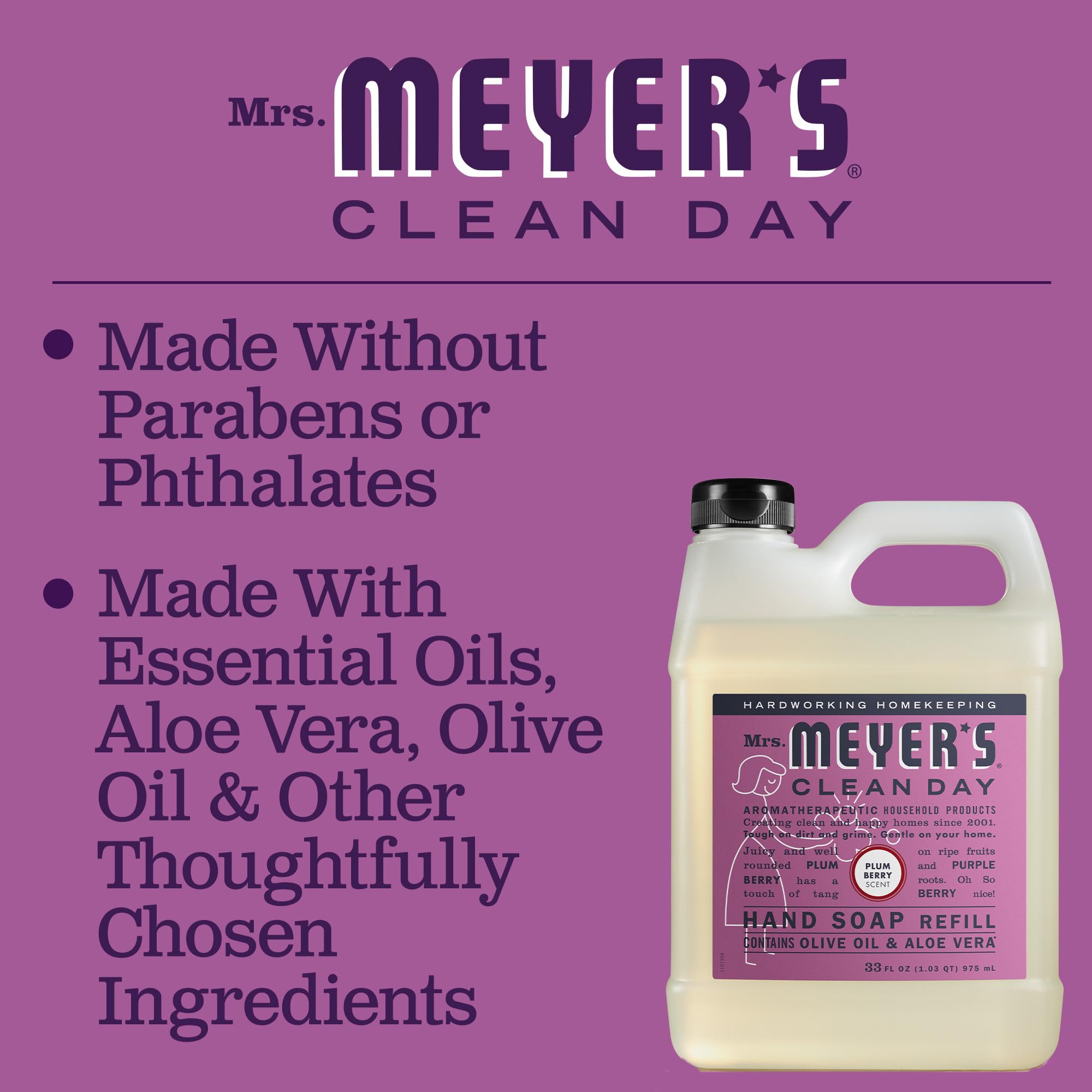 Mrs. Meyer's Clean Day Plum Berry Hand Soap Refill 33 oz (Pack of 4)