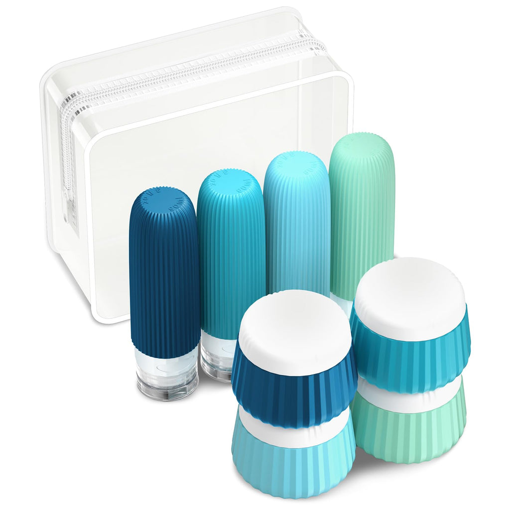 Mrsdry Travel Bottles 8-Pack – TSA-Approved 3oz Silicone Containers with Clear Bag