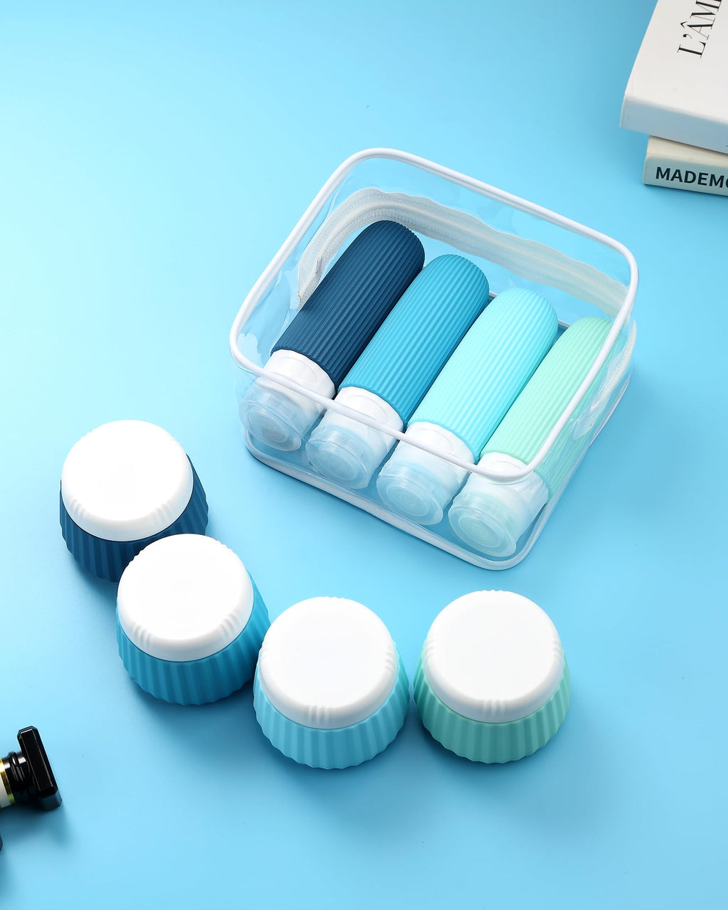 Mrsdry Travel Bottles 8-Pack – TSA-Approved 3oz Silicone Containers with Clear Bag