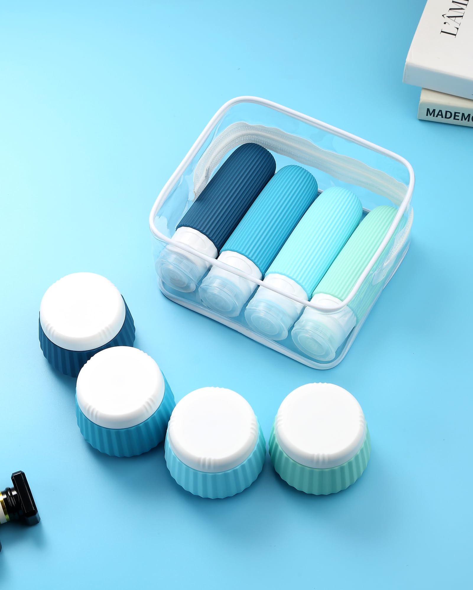 Mrsdry Travel Bottles 8-Pack – TSA-Approved 3oz Silicone Containers with Clear Bag