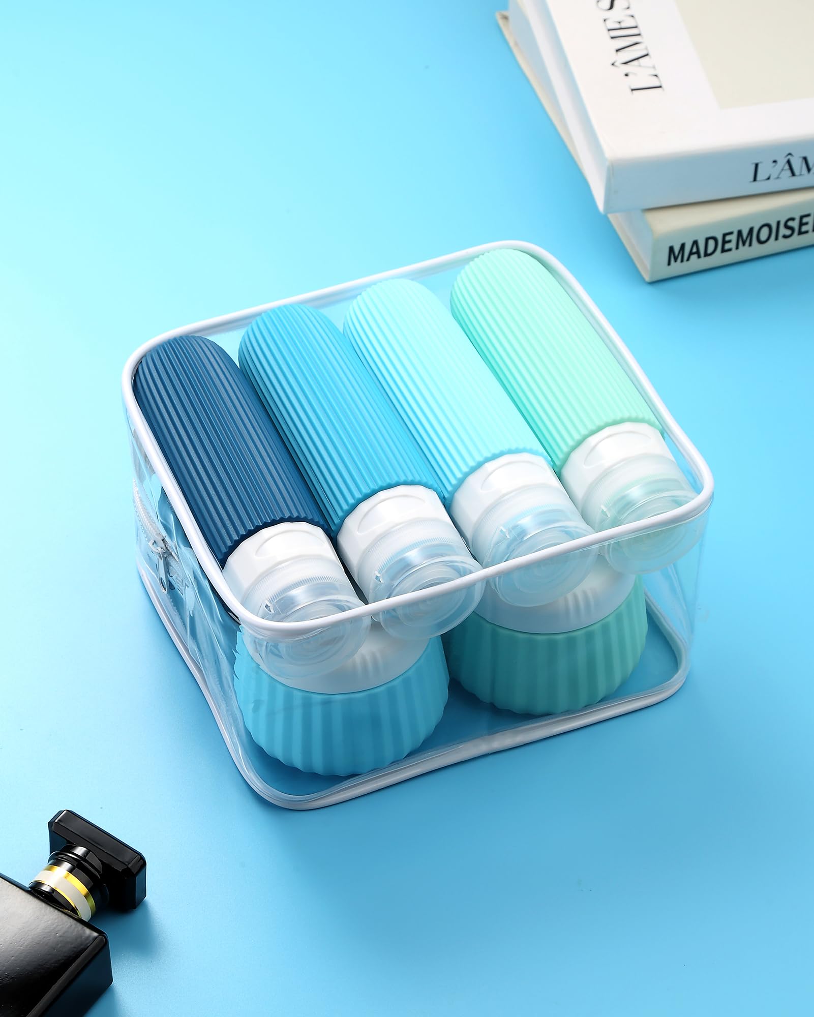 Mrsdry Travel Bottles 8-Pack – TSA-Approved 3oz Silicone Containers with Clear Bag