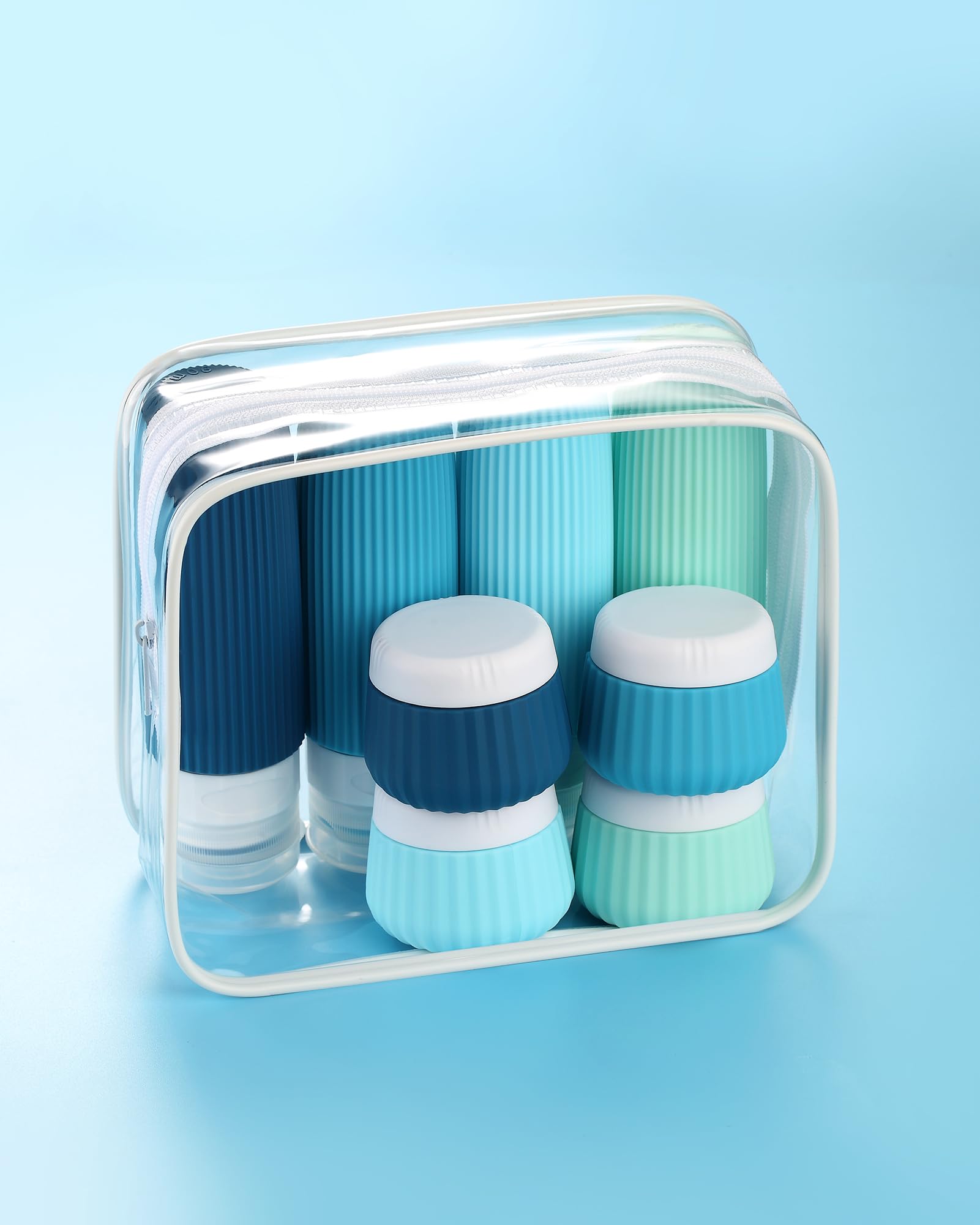Mrsdry Travel Bottles for Toiletries – 8 Pack TSA-Approved 3oz Squeeze Bottles & 1oz Cream Jars with Clear Bag