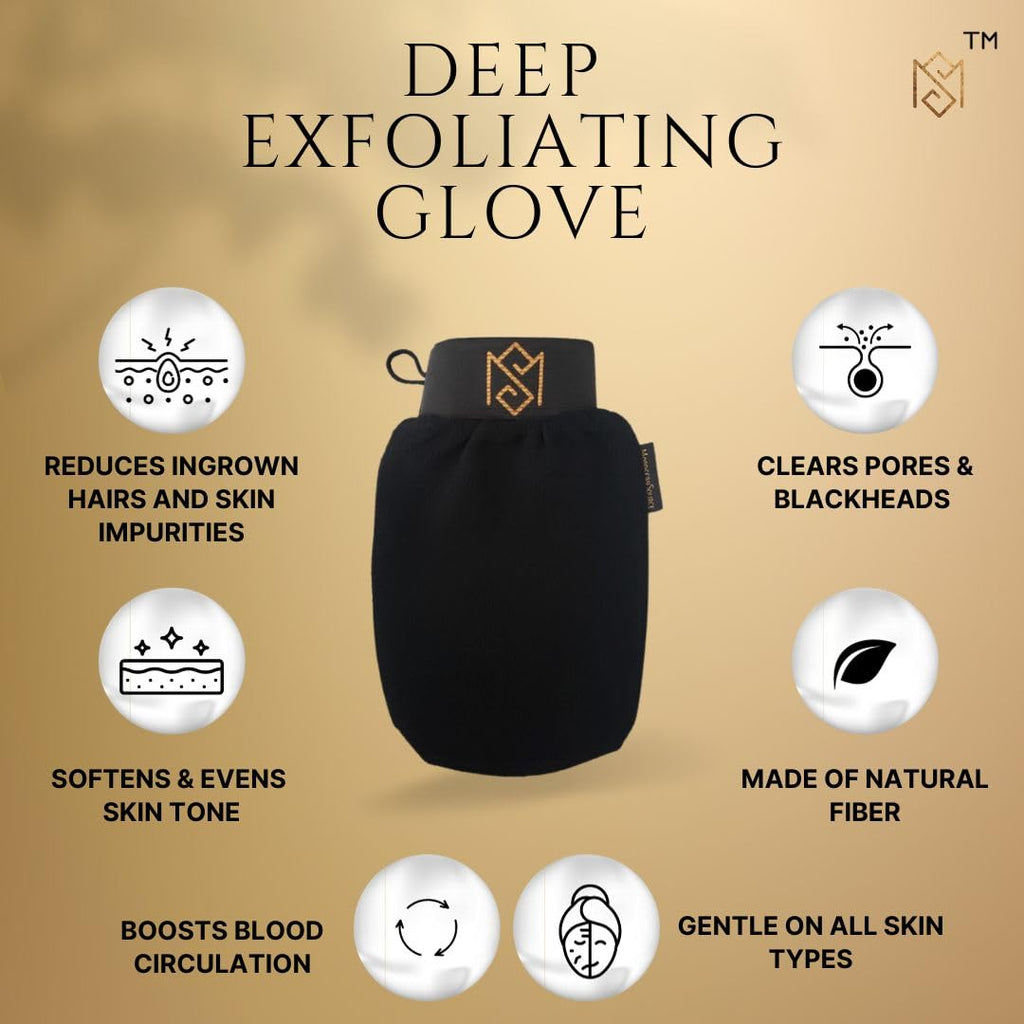 MS Exfoliating Glove Kessa Mitt – Deep Skin Exfoliation & Pore Cleansing (1 Pack, Black)