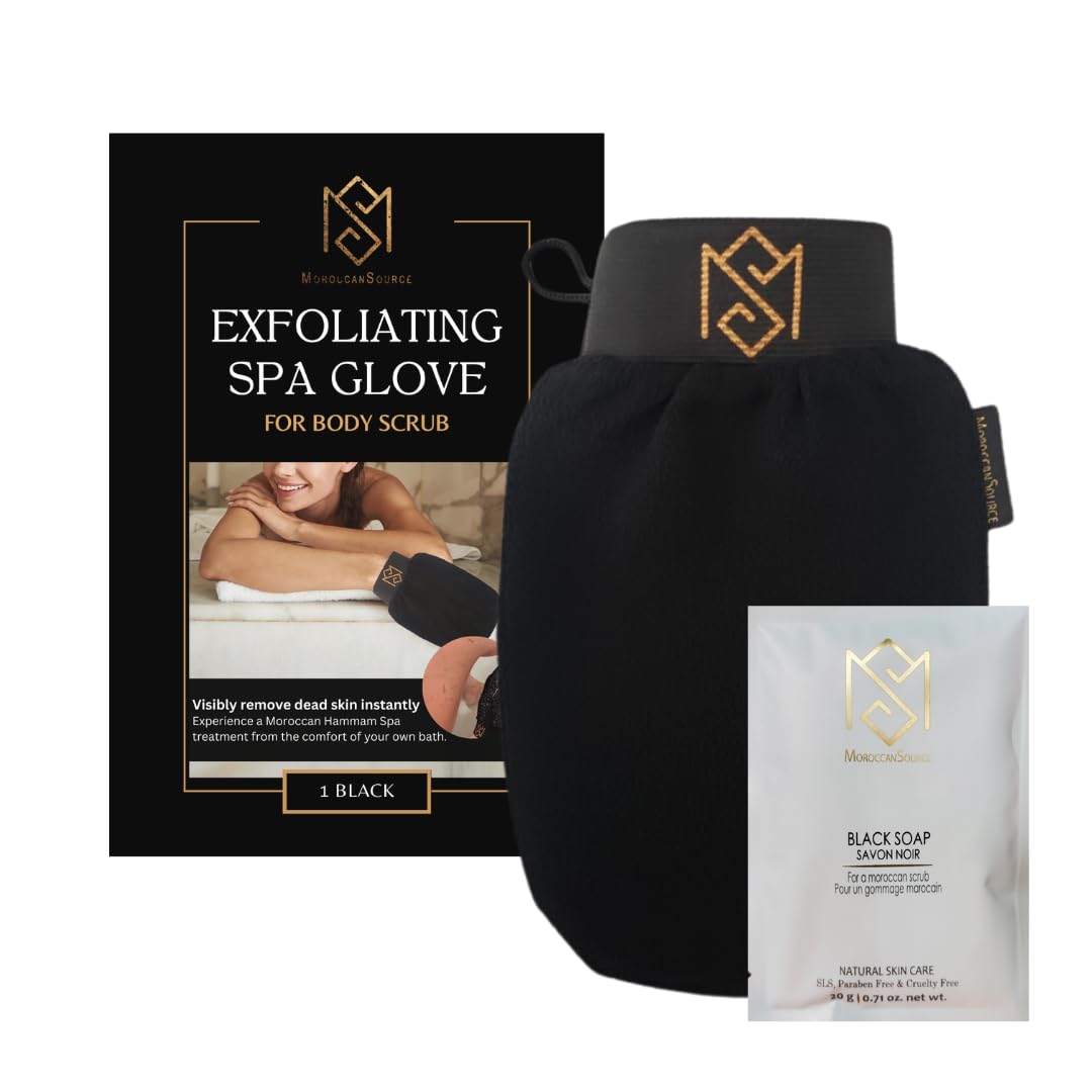MS Exfoliating Glove Kessa Mitt – Deep Skin Exfoliation & Pore Cleansing (1 Pack, Black)