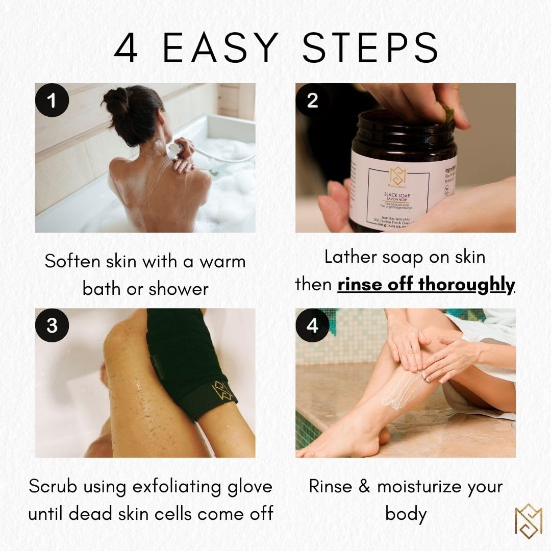 MS Exfoliating Glove Kessa Mitt – Deep Skin Exfoliation & Pore Cleansing (1 Pack, Black)