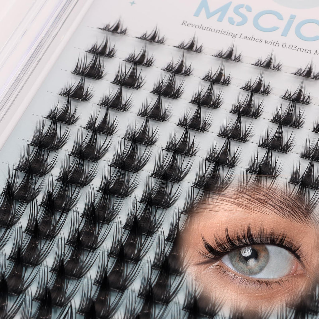 MSCICI VogueFairy.05 Manga Lashes Clusters – 8-16mm C Curl, Wispy, Invisible Band, DIY Wet-Look