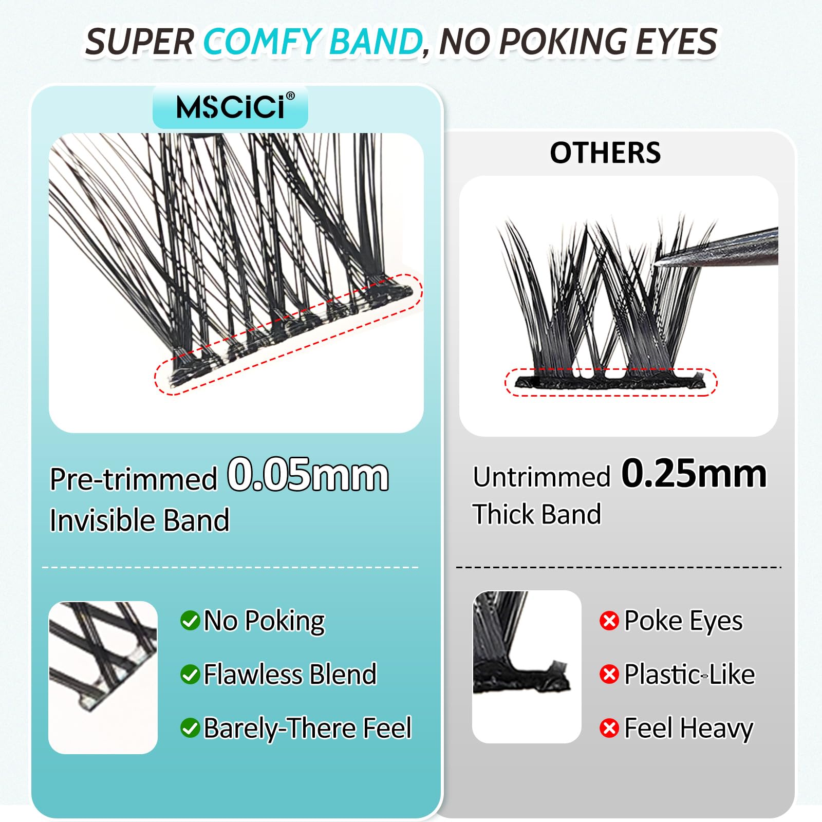 MSCICI VogueFairy.05 Manga Lashes Clusters – 8-16mm C Curl, Wispy, Invisible Band, DIY Wet-Look