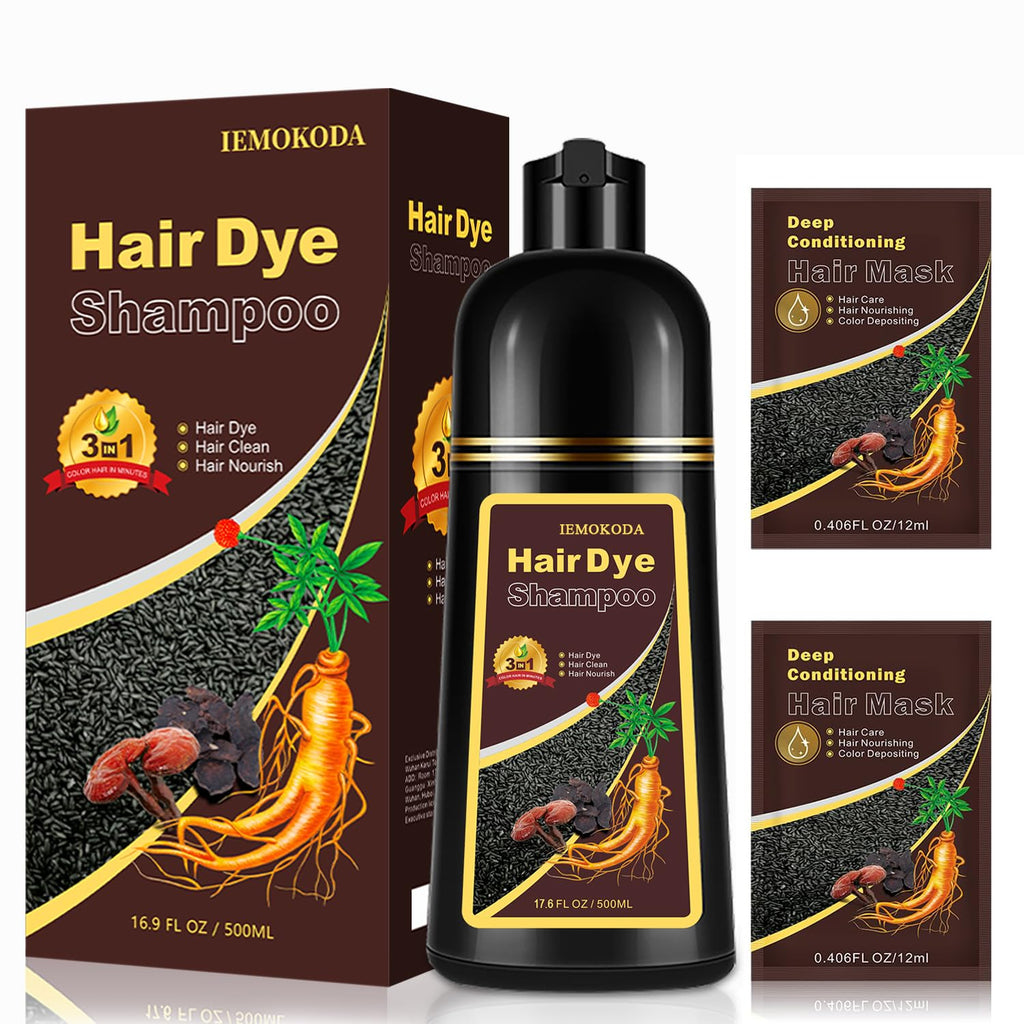 Msktasy Black Hair Dye Shampoo — 100% Gray Coverage, 3-in-1 Color, Cleanse & Care