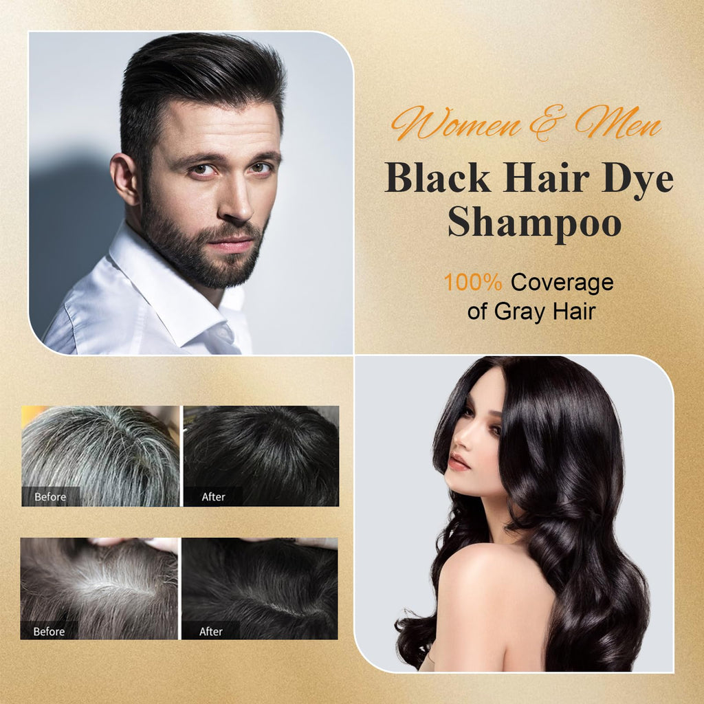 Msktasy Black Hair Dye Shampoo — 100% Gray Coverage, 3-in-1 Color, Cleanse & Care