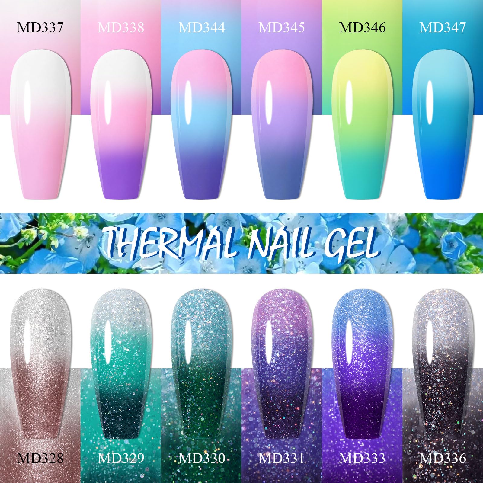 MSRUIOO Color Changing Gel Nail Polish Set – 12 Mood Colors, Glitter UV/LED, Soak Off 8ml