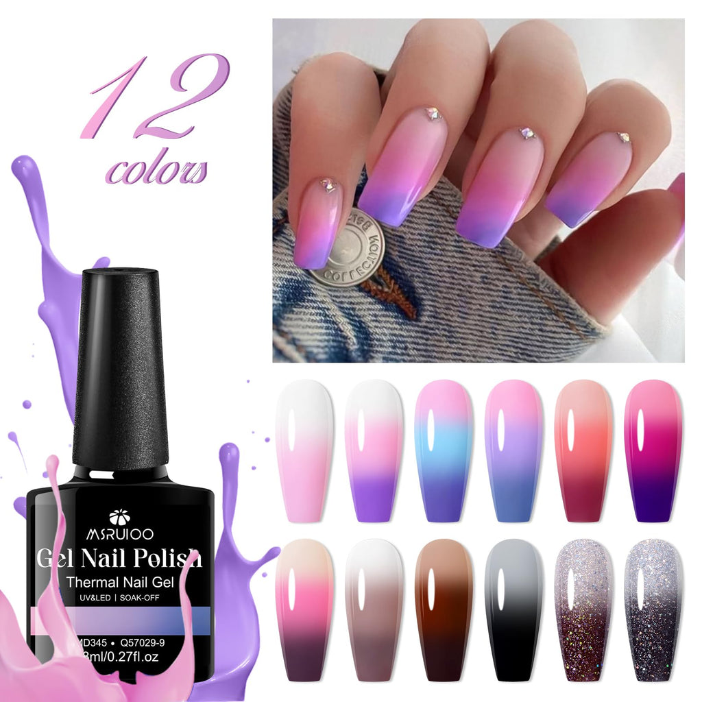 MSRUIOO 12Pcs Color Changing Gel Nail Polish Set – Mood-Triggered, Soak Off, 8ml