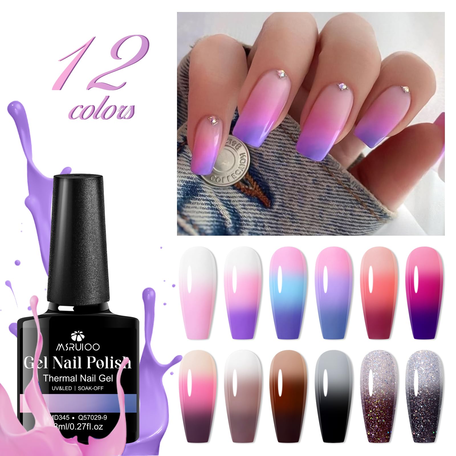 MSRUIOO 12Pcs Color Changing Gel Nail Polish Set – Mood-Triggered, Soak Off, 8ml