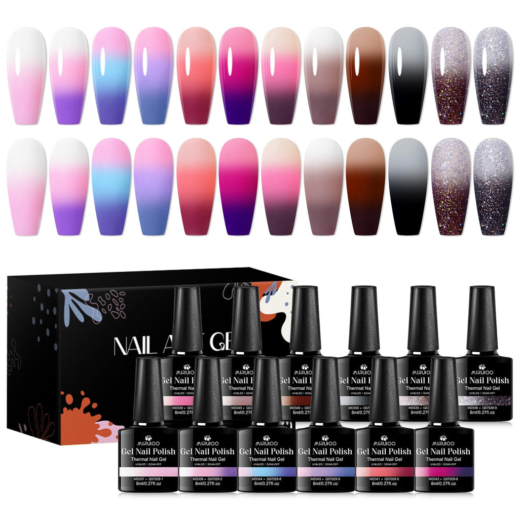 MSRUIOO 12Pcs Color Changing Gel Nail Polish Set – Mood-Triggered, Soak Off, 8ml
