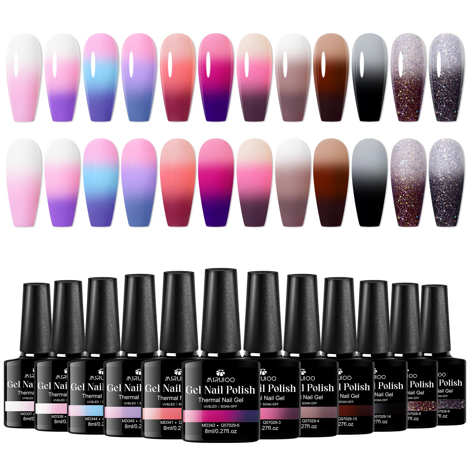 MSRUIOO 12Pcs Color Changing Gel Nail Polish Set – Mood-Triggered, Soak Off, 8ml