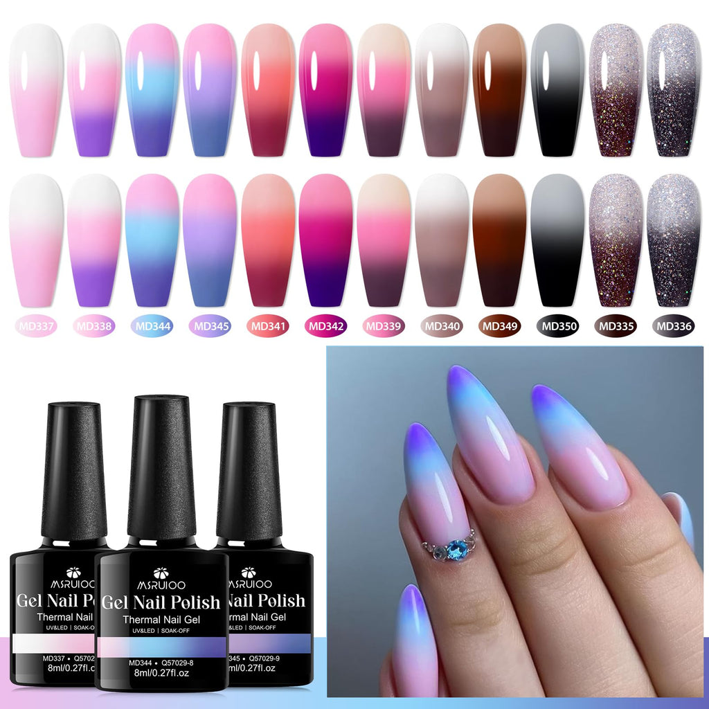 MSRUIOO 12Pcs Color Changing Gel Nail Polish Set – Mood-Triggered, Soak Off, 8ml