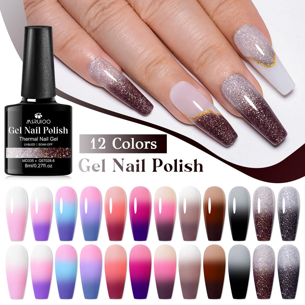 MSRUIOO 12Pcs Color Changing Gel Nail Polish Set – Mood-Triggered, Soak Off, 8ml