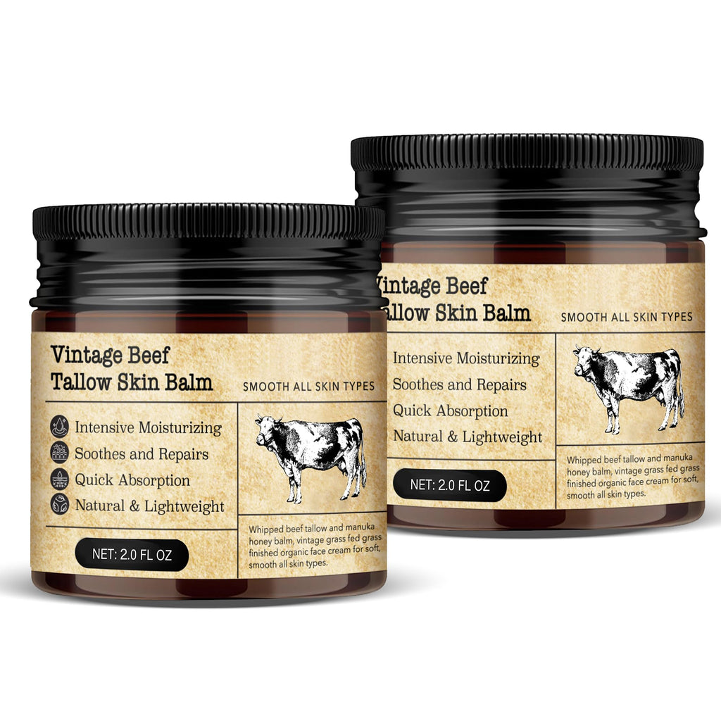 MTGBO Beef Tallow Honey Balm – 100% Organic Grass-Fed Vintage Tallow Moisturizer (2 Pack)
