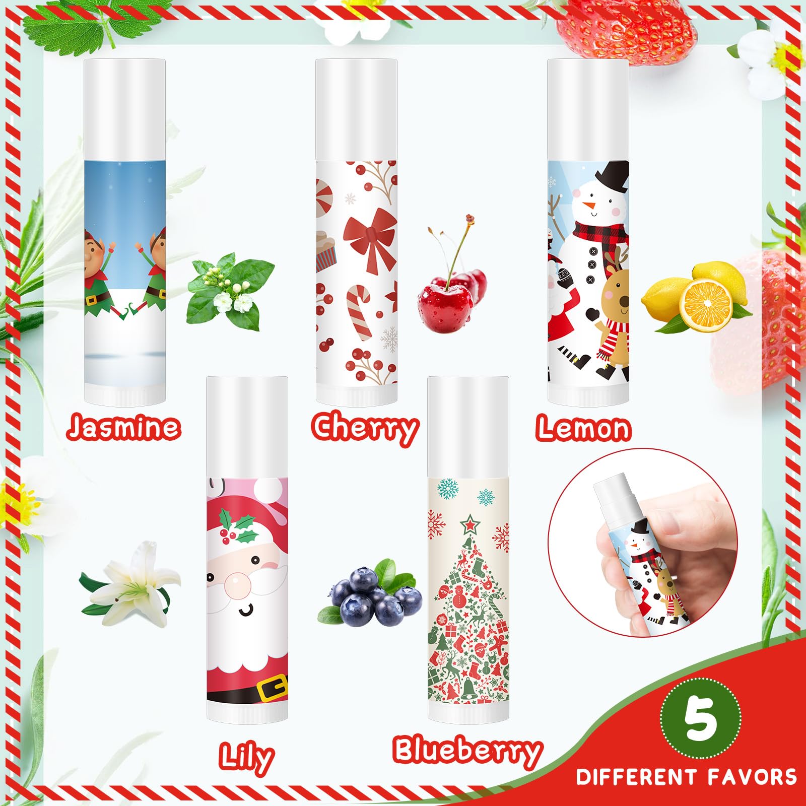 MTLEE Christmas Lip Balm Set – 50 Pcs, 10 Designs, 5 Flavors | Bulk Holiday Gifts