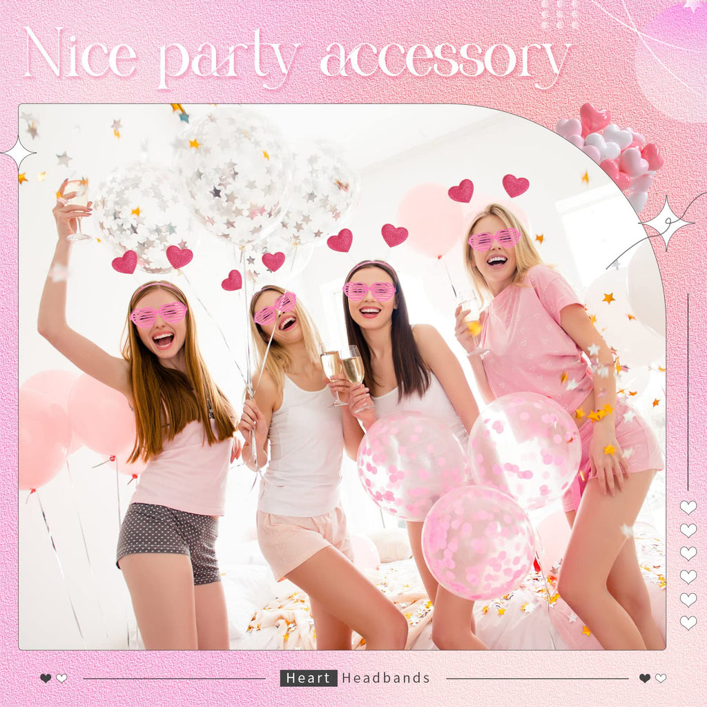MTLEE 24 Pcs Valentines Heart Headbands & Sunglasses Set – Hollow Rose Red