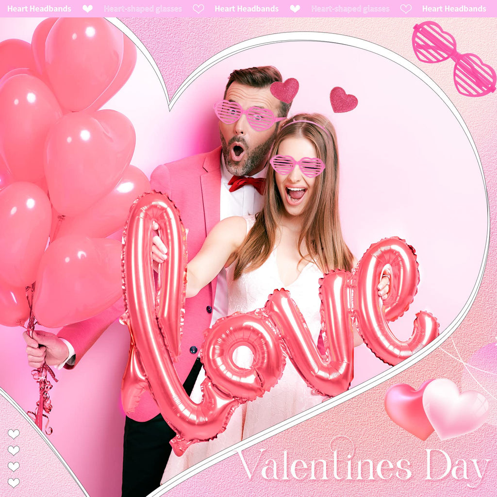 MTLEE 24 Pcs Valentines Heart Headbands & Sunglasses Set – Hollow Rose Red