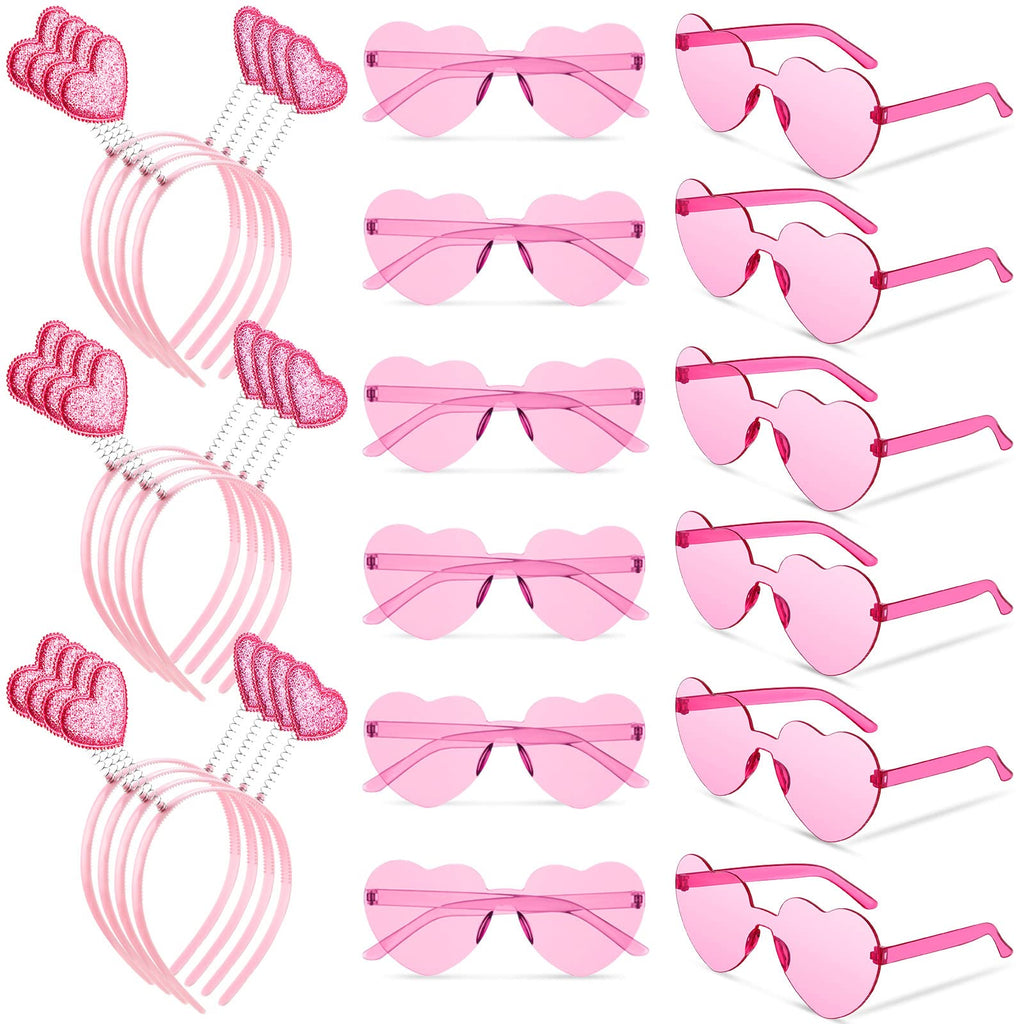 MTLEE 24-Piece Valentines Heart Headbands & Heart-Shaped Sunglasses – Pink