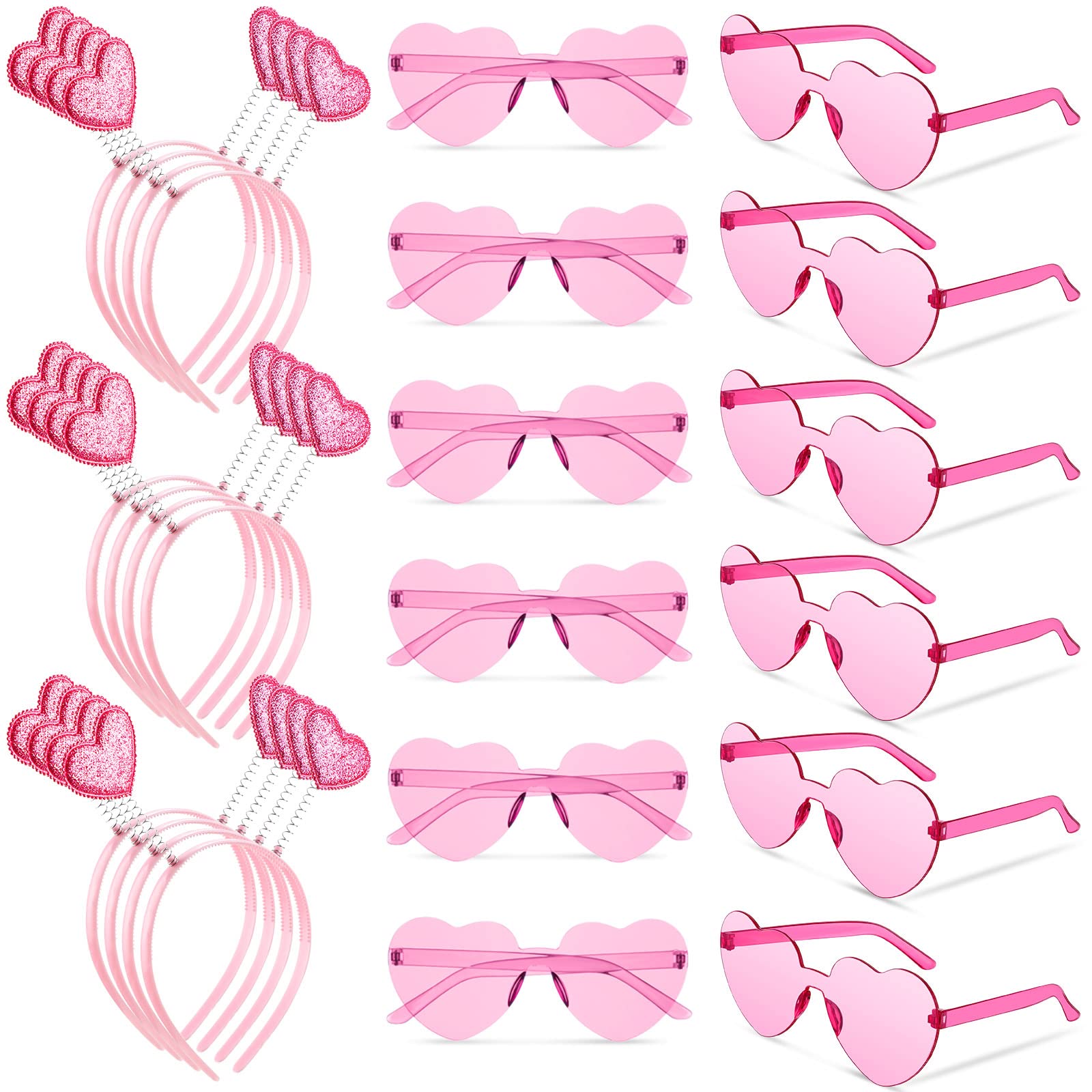 MTLEE 24-Piece Valentines Heart Headbands & Heart-Shaped Sunglasses – Pink