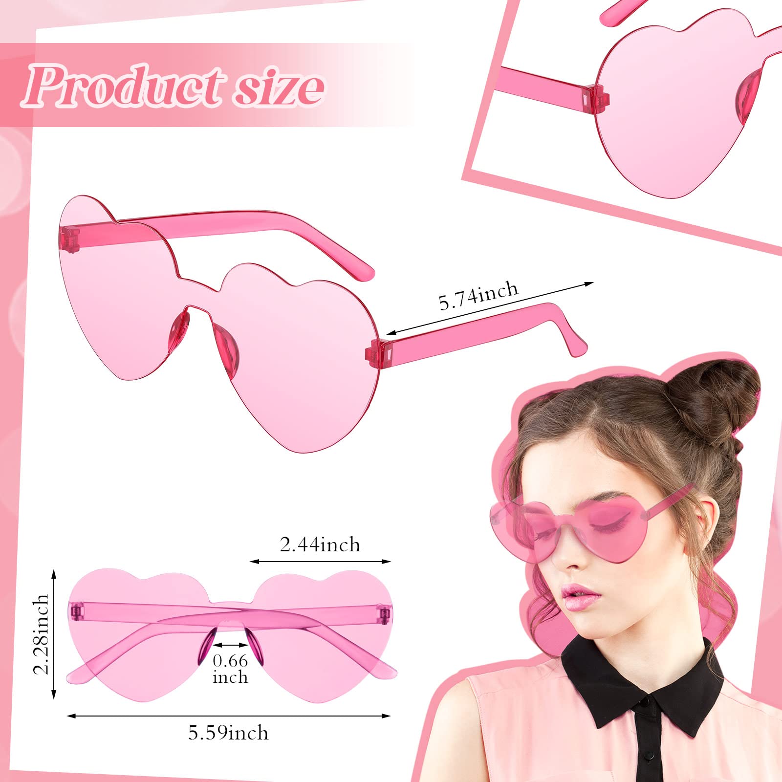 MTLEE 24-Piece Valentines Heart Headbands & Heart-Shaped Sunglasses – Pink