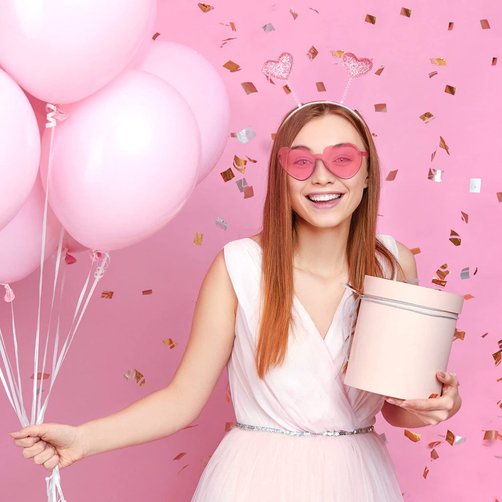 MTLEE 24-Piece Valentines Heart Headbands & Heart-Shaped Sunglasses – Pink