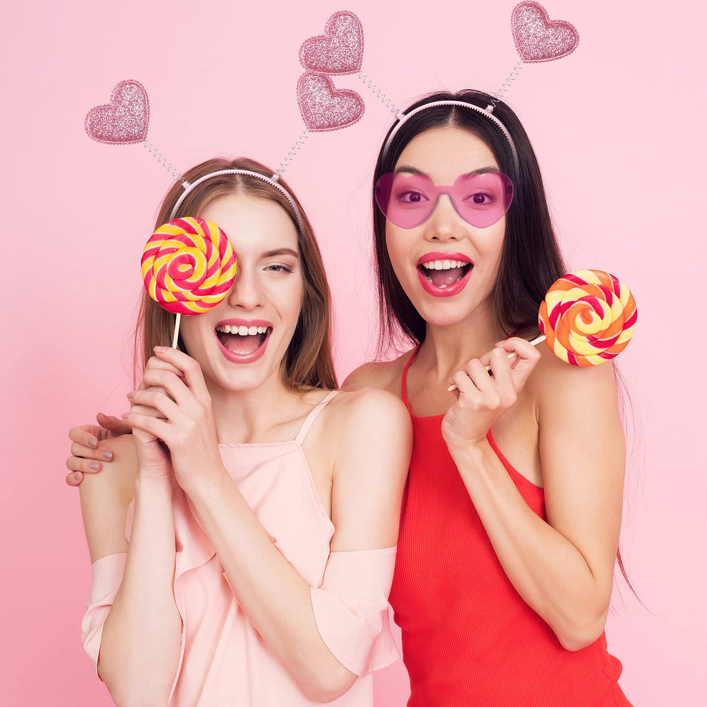 MTLEE 24-Piece Valentines Heart Headbands & Heart-Shaped Sunglasses – Pink
