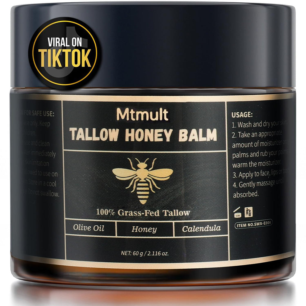 Mtmult Beef Tallow Balm – Hydrating Face & Body with Grass-Fed Tallow, Raw Honey & Beeswax