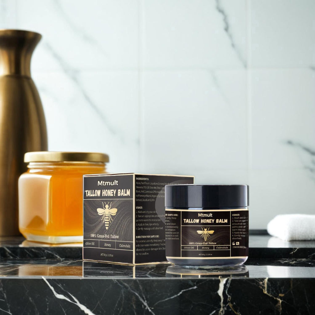 Mtmult Beef Tallow Balm – Hydrating Face & Body with Grass-Fed Tallow, Raw Honey & Beeswax