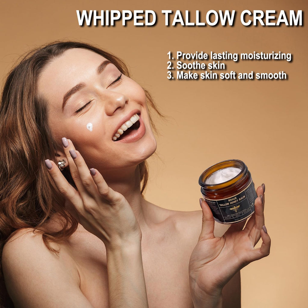 Mtmult Beef Tallow Balm – Hydrating Face & Body with Grass-Fed Tallow, Raw Honey & Beeswax