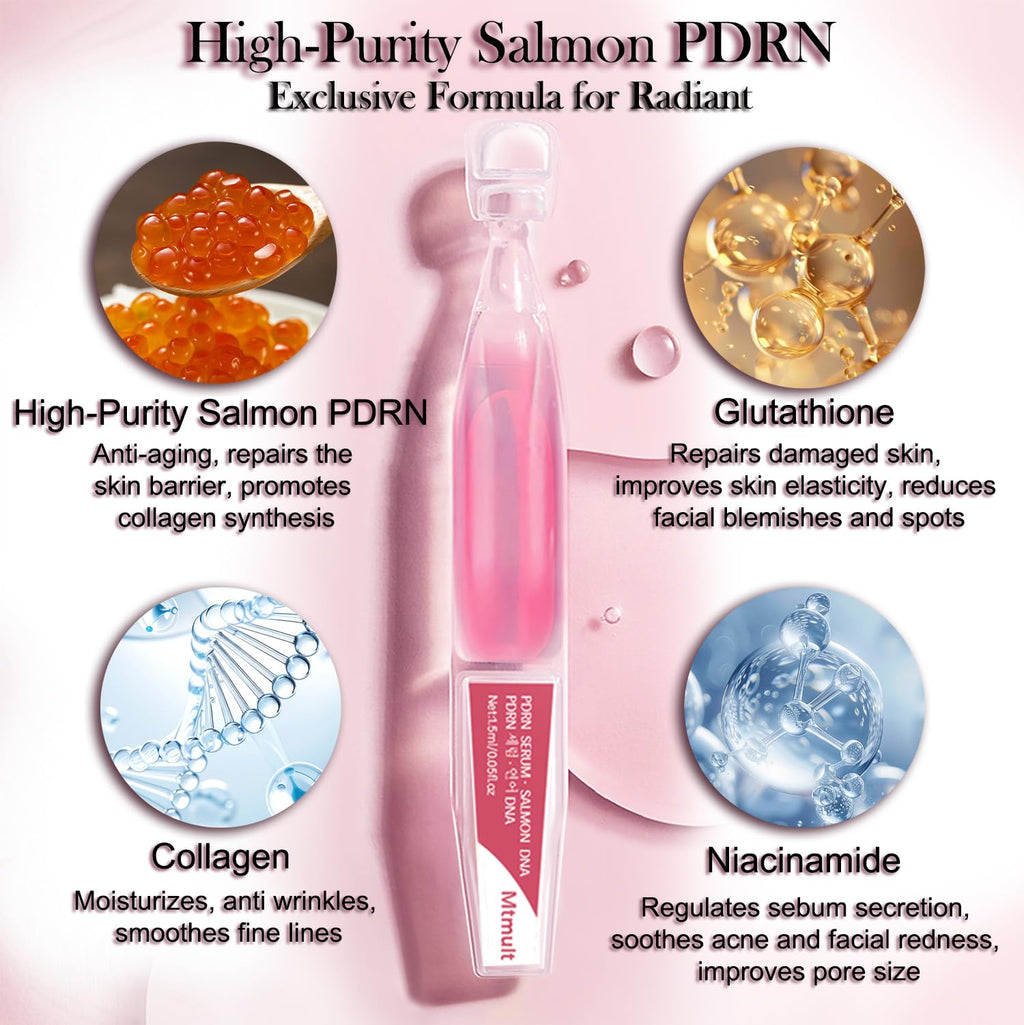 Mtmult Salmon DNA PDRN Serum – 99% Salmon DNA, Collagen & Hyaluronic Acid, 30 Ampoules, Firming & Moisturizing